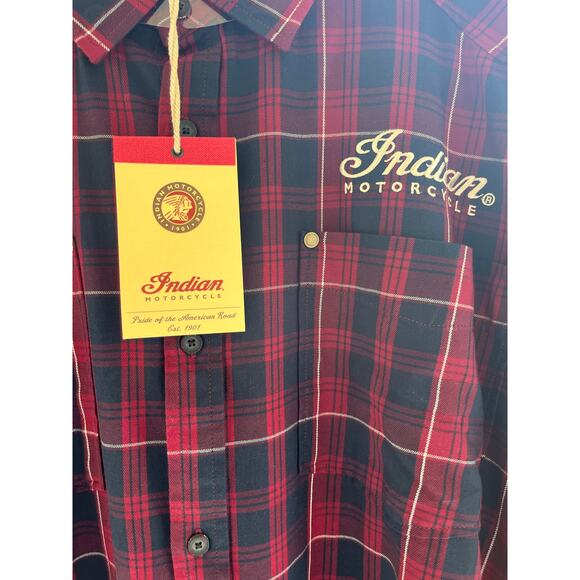 Indian motorcycle embroidered plaid men’s 2XL button up short sleeve shirt- NWT - Picture 3 of 5